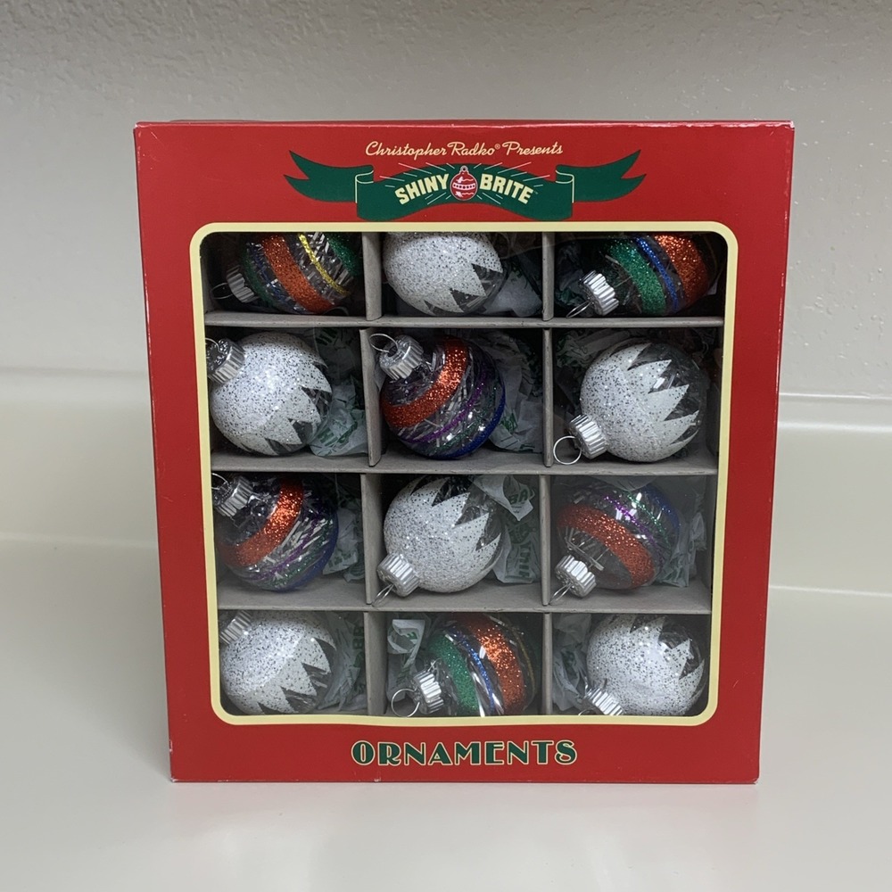 Shiny Brite Christopher Radko 2024 Glass Ball Ornaments Glitter Set Of 12 2"